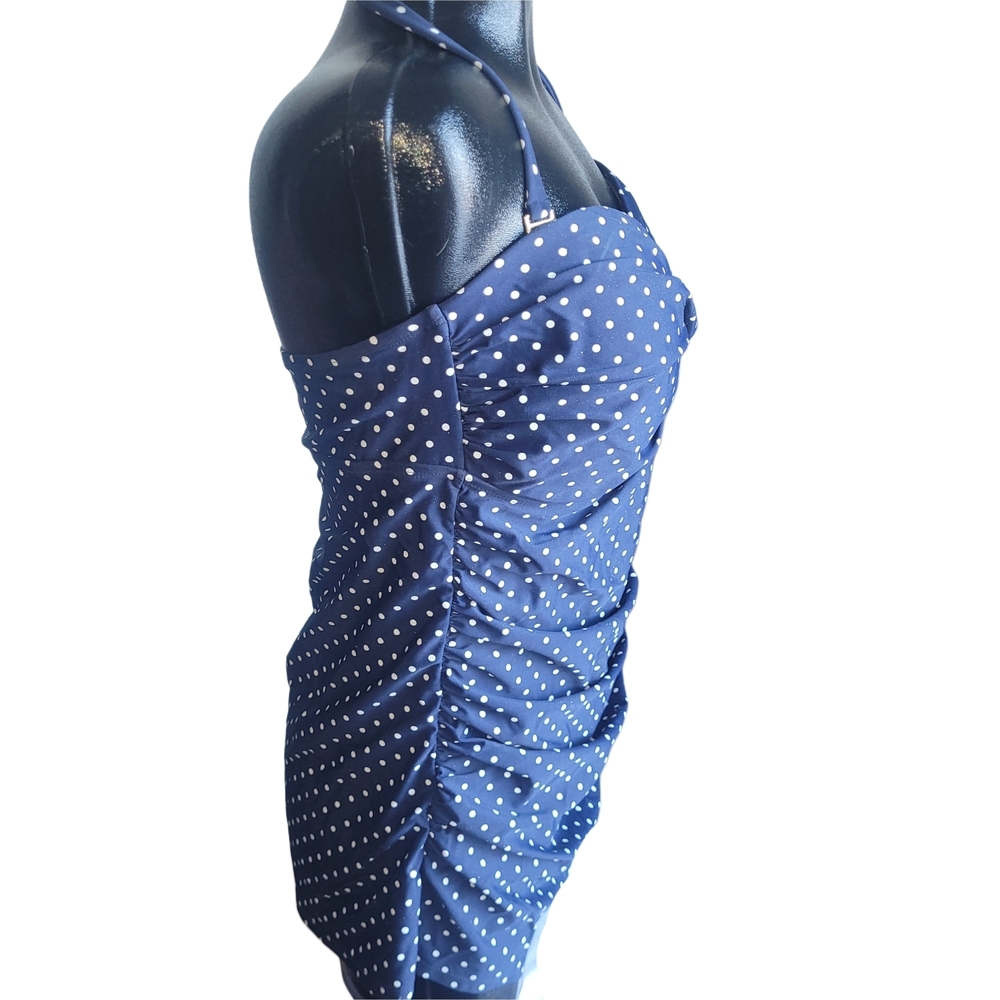 Merona Navy Polka Dot Halter One Piece Swimsuit NWOT Size XL - Picture 4 of 6